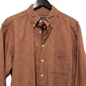 Saks Fifth Avenue Men Shirt Medium Wool Blend Houndstooth Long Sleeve Button Up